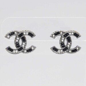 Chanel Ruthenium and Black/White Crystal CC Logo Stud Earrings
